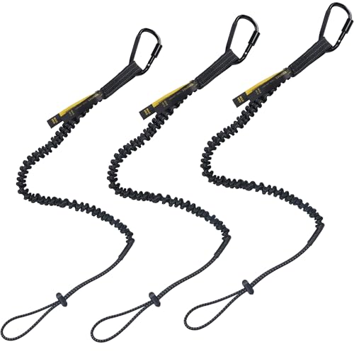 TRSMIMA Safety Tether Tool Lanyard - 3 pack Fall Protection Lanyard with Single Aluminum Screw Lock Carabiner Metal Buckle Adjustable Loop End - size: 3-pack