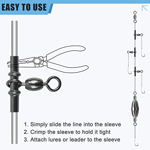 Fishing Cross Line 3 Way Swivel,40pcs T-Shape Sleeve Swivels Heavy Duty Crimp Crane Swivel Brass Triple Swivels for Deep Drop Rigs Saltwater Fishing Tackle - size: 3/0-180lb-40PCS