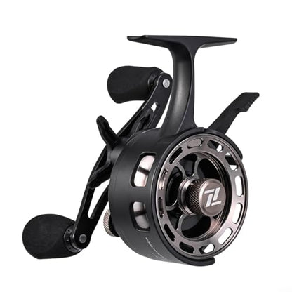 Ice Fishing Inline Reel Featuring Magnetic Drop and 3+1 Ball Bearings, 3.2:1 Gear Ratio, Two-Way Spool for Cold Weather(left hand black)