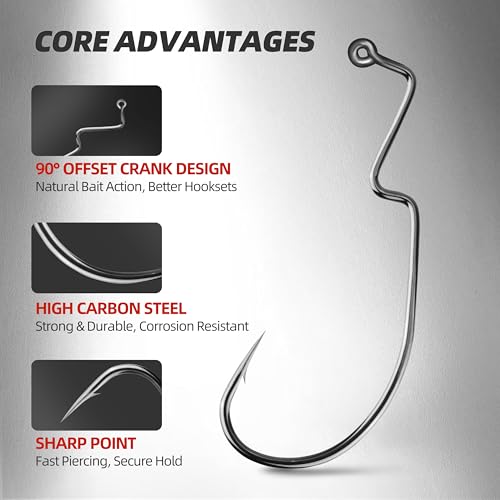 30PCS Drop Shot Offset Worm Hooks - High Carbon Steel Crank Hooks for Bass Fishing, Fits Palomar Knot & All Soft Plastics, Multi-Rig Weedless Fishing Hooks - size: 1#