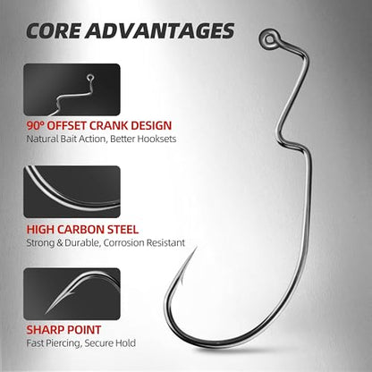 30PCS Drop Shot Offset Worm Hooks - High Carbon Steel Crank Hooks for Bass Fishing, Fits Palomar Knot & All Soft Plastics, Multi-Rig Weedless Fishing Hooks - size: Mixed Size
