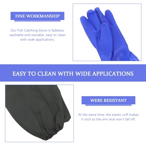 DOITOOL Long Waterproof Fishing Gloves 2pcs Blue Elastic Wrist Multi-Function Professional Planting and Cleaning Gloves for Outdoor Fishing and Gardening