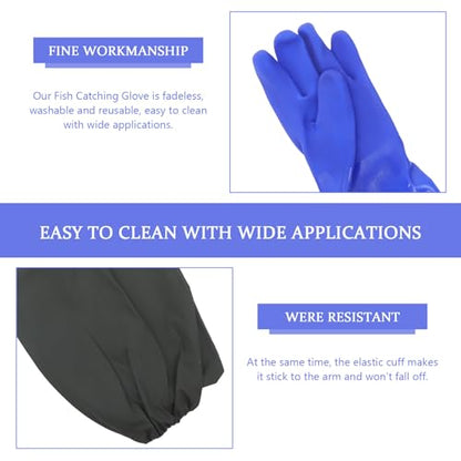 DOITOOL Long Waterproof Fishing Gloves 2pcs Blue Elastic Wrist Multi-Function Professional Planting and Cleaning Gloves for Outdoor Fishing and Gardening