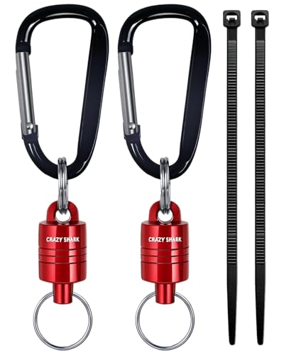 Magnetic Net Release for Fly Fishing, Aluminum Magnetic Quick Release Keychain, Fly Fishing Net Magnet Holder Retractor with Carabiner - color: RED-2PC