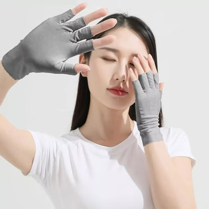 Utaly Women Sunblock Fingerless Gloves Non-Slip UV Protection Driving Riding Summer Outdoor Gloves for Women Girls - color: Grey