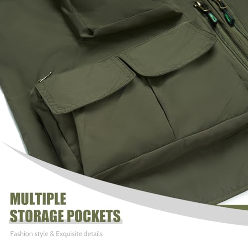 TOLOER Men's Summer Fishing Vest Multi Pockets Casual Vests Waterproof Quick Dry Outdoor Mountain Photography - color: Army Green-8898, size: Medium