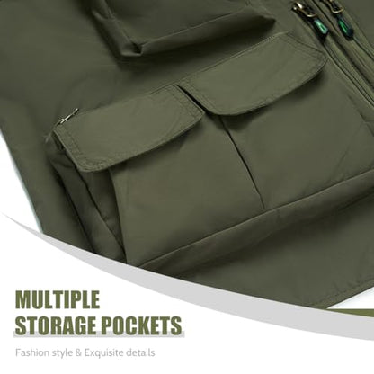 TOLOER Men's Summer Fishing Vest Multi Pockets Casual Vests Waterproof Quick Dry Outdoor Mountain Photography - color: Army Green-8898, size: Medium