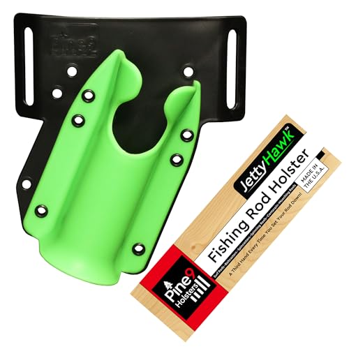 JettyHawk Fishing Rod Hip Holster, Hands-Free Quick-Draw Holder, Fits 1.5-2" Pole, for Spinning, Baitcaster, Centerpin & Surf Rods, Wading & MOLLE Belts - color: Zombie