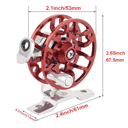 Winter Fishing Reel All Metal 1.76oz(50g) Lightweight 2.1inch(53mm) Upgrade Base Right Hand Mini Fly Wheel for Trout Pike Ice Fishing Tackle - color: Red