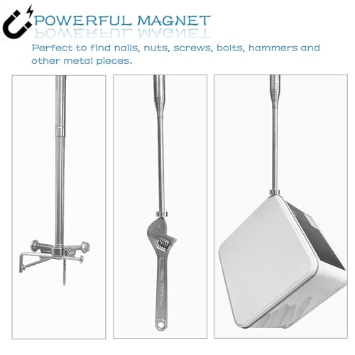 Telescoping Pickup Tool Magnetic Pole with 3 Hooks, 10 FT Telescopic Push Pull Rod Wire Reacher Grabber Disc Golf Retriever, Disc Golf Accessories