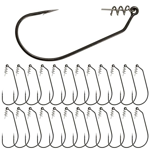 Reaction Tackle Swimbait Hooks for Bass Fishing - Soft Plastic Fishing Hooks with Centering Spring pin for Soft Plastic Swim Baits and Worm Lure Baits - size: #2/0