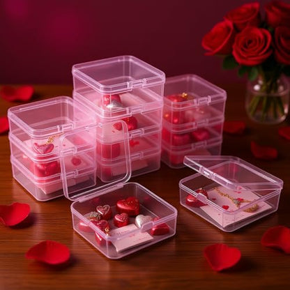 12 Pieces Square Empty Mini Clear Plastic Storage Box, 3.74x3.74x1.38 inch | Hinged Lids, For Small Items, Craft Projects - size: 3.74 x 3.74 x 1.38 inch
