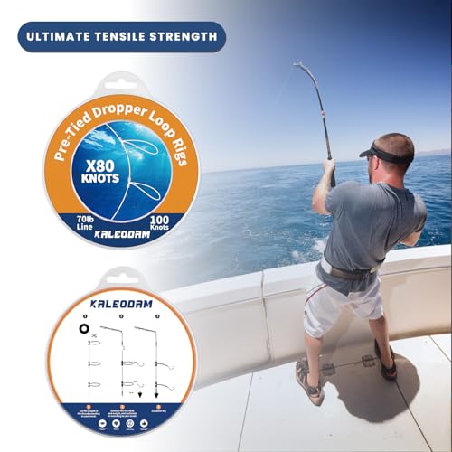 20lb-70lb 100knots Pre-Tied Dropper Loop Fishing Rig, 18" Spacing, 5.5" Loop Size, Ideal for Saltwater & Freshwater Fishing - size: 70LB-80knots