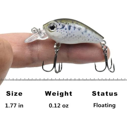 5-Pack Mini Panfish Crankbait - 1.8" 0.12oz Floating Micro Hard Lures, Built-in Rattle, 3D Eyes, Sharp Treble Hooks, Ultralight Finesse Baits for Trout, Crappie, Bluegill, Bass