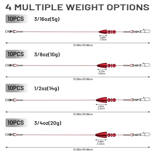 Texas Rigs 10 Pack, Pre-Rigged Bass Fishing Rig with Bullet Weight, Swivel & Snap, Weedless Soft Plastic Rig for Largemouth & Smallmouth Bass - color: Blood, size: 3/4oz