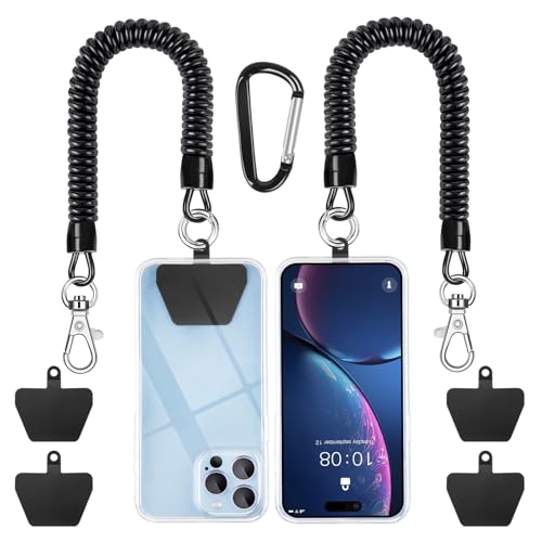 SHANSHUI Phone Lanyard Tether, Stretchy Phone Strap Patch Anchor Outdoor Climbing Hook Compatible for Most Smartphones - color: Tpublack