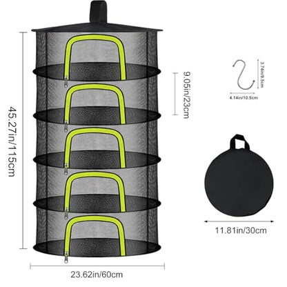 5 Layer Herb Drying Rack, Herb Drying Rack Hanging Mesh, Foldable Bud Drying Net with U-Shaped Zipper, Hooks, for Drying Herbs Plants, Flowers, Fruits, Food, Camping (5 Layers-23.62'') - size: 5 Layers-23.62''