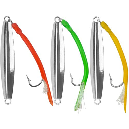 Diamond Jigs Saltwater Fishing Lures, 2Pack Casting Jigging Spoon with Tube Tail Striped Bass Metal Jig Spoons Deep Sea Offshore Surf Fishing 1oz-4oz - size: 2 Ounce, style: Mix 3 Color, 3pack
