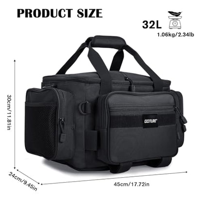 Goture Fishing Tackle Bag,Store Up to 4PCS 3700 Tackle Boxes(Not Included),600D Soft Side Water-Resistant Saltwater Gear Storage Fishing Bag with Rod Straps,Detachable Water Bottle Pouch,SBS Zippers - color: A3:Black(Without Trays-17.72"x11.81"x9.45"), si