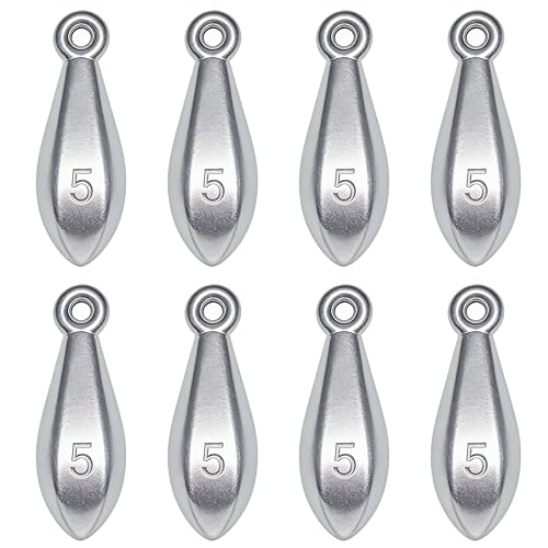 Fishing Weights Sinkers Bank Sinkers Bullet Weights for Surf Fishing Pier Bank Fishing Saltwater Fishing Gear 1oz to 8oz - size: 5 Ounce-8pcs