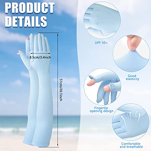 Jecery 2 Pairs UV Long Sun Gloves Women's Sunblock Driving Gloves Non Slip Full Finger Arm Sun Protective for Outdoor Sports - color: Gray, Blue