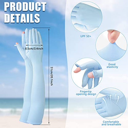 Jecery 2 Pairs UV Long Sun Gloves Women's Sunblock Driving Gloves Non Slip Full Finger Arm Sun Protective for Outdoor Sports - color: Gray, Blue