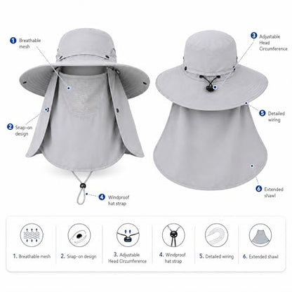 Sun Hat Unisex Face Coverage Shield Neck Flap Cap Garden Lawn Work Sports Hiking Fishing Hats - color: Gray