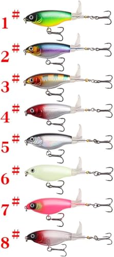1Pc Green Topwater Fishing Lures Bass with Floating Tractor Rotating Tail Barb Treble Hooks Artificial Hard Bait Swimbait Lures Surface Crankbait for Bass Trout Walleye Pike Musky Fishing Topwater
