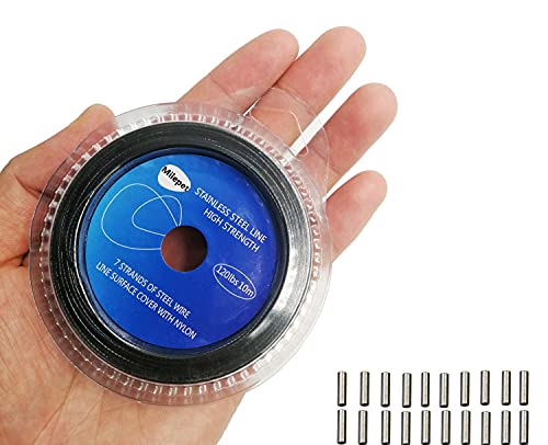 10LB-200LB Fishing line Wire Leader Vinyl Coated Stainless Steel Trace Lures Leader Wire 10 Meter,with 20pcs Crimps Sleeves,Black & Silver Select - size: 100LB