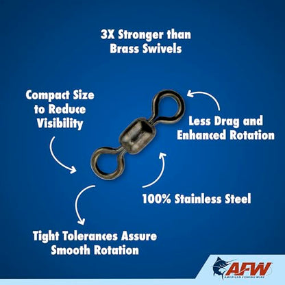 American Fishing Wire Fishing Swivels - Mighty Mini 100% Stainless Steel Snap Crane Swivels, 3X Stronger Than Brass, For Terminal Tackle Box, Up to 600lb Test - Fishing Gear for Fishing Line Leaders - style: Mighty-Mini Stainless Steel Swivels Kit