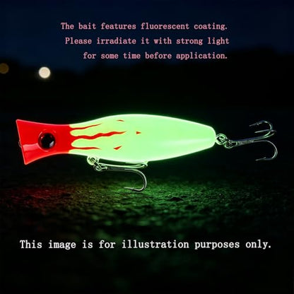 Popper Fishing Lure, JAZALIC Topwater Popper Lures 3D Eyes Fishing Accessories for Saltwater Surface Casting and Freshwater Surface Fishing, Gt Tuna Kingfish Large Predator Fish (5.11in, 1.48Oz) - color: DSE-R-Yellow-1-FBA