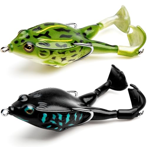 Topwater Frog Lure Bass Trout Fishing Lures Kit Set Realistic Prop Frog Soft Swimbait Floating Bait with Weedless Hooks for Freshwater Saltwater - color: 2-2