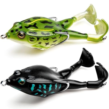 Topwater Frog Lure Bass Trout Fishing Lures Kit Set Realistic Prop Frog Soft Swimbait Floating Bait with Weedless Hooks for Freshwater Saltwater - color: 2-2