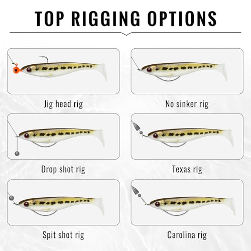 TRUSCEND Shadtale Easy Catch Soft Fishing Lures, Unique Vibration and Action for Various Rigs, Paddle Tail Swimbaits Trailer for Bass, Trout, Crappie, Walleye, Redfish, Saltwater & Freshwater Fishing - color: 6",12pcs,1oz
