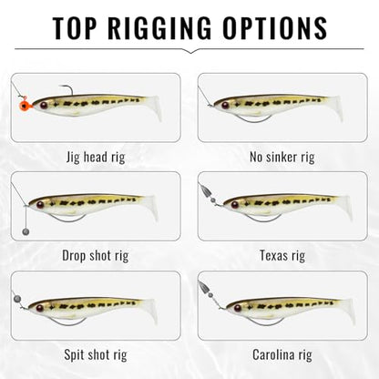 TRUSCEND Shadtale Easy Catch Soft Fishing Lures, Unique Vibration and Action for Various Rigs, Paddle Tail Swimbaits Trailer for Bass, Trout, Crappie, Walleye, Redfish, Saltwater & Freshwater Fishing - color: 6",12pcs,1oz