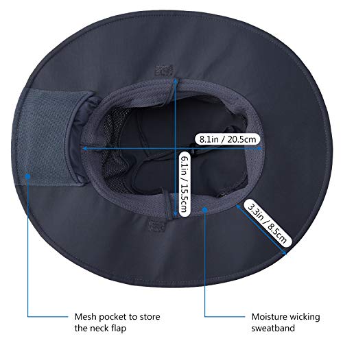 BASSDASH UPF 50+ Sun Fishing Hat Water Resistant with Detachable Neck Flap - color: Dark Grey