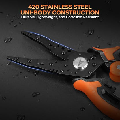 KastKing AeroVice 7.5” Fishing Pliers, 420 Stainless Steel, Uni-Body Construction, Lightweight & Corrosion-Resistant, Multi-Function Jaws, Braid Cutters, Sheath, Lanyard & Carabiner - style: 7.5'' Straight Nose