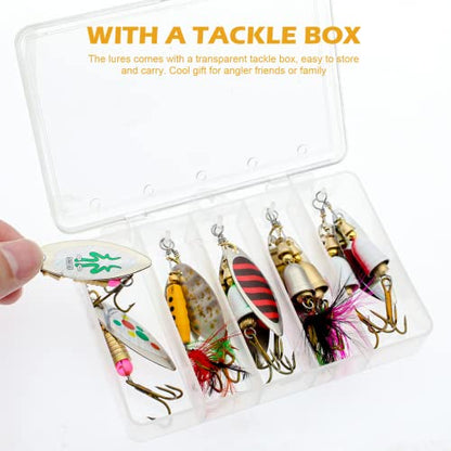 Fishing Lure Spinnerbait Kit with Tackle Box, 8 Pcs/10 Pcs Bass Trout Perch Salmon Hard Metal Rooster Tail Fishing Lures Kit - color: 10 Pcs