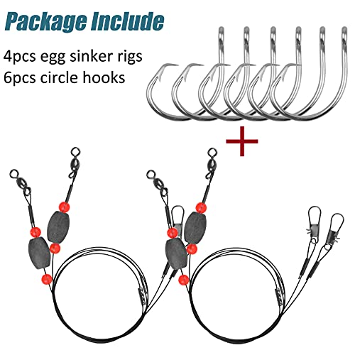 Saltwater Grouper Rigs Carolina & Bottom Surf Fishing Rigs with Egg Sinkers, Circle Hooks for Catfish Redfish Grouper Halibut Striper - size: 2oz Rig Kit