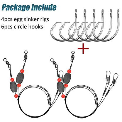 Saltwater Grouper Rigs Carolina & Bottom Surf Fishing Rigs with Egg Sinkers, Circle Hooks for Catfish Redfish Grouper Halibut Striper - size: 2oz Rig Kit