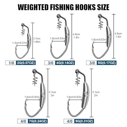 Twistlock Fishing Hooks, Swimbait Hooks Belly Offset Hooks Weighted Hook 1/0 3/0 4/0 for Soft Plastics Lures Fishing Saltwater Freshwater - color: Spring Weighted Hooks 9g - 15pcs