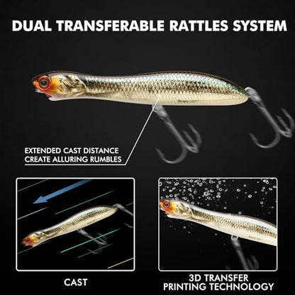 TRUSCEND Popobait Easy Catch Fishing Lures with BKK Hooks, Instant Startup, Longer Cast, Balanced Spray/Sound/Swim, Plopper Topwater Lures for Bass, Trout, Pike, Walleye, Freshwater Saltwater Fishing - color: E1-4.2",0.5oz