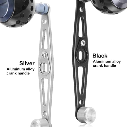 Karlak Baitcasting Power Handle Aluminum Alloy Rocker Arm for Bait Caster Round Fishing Reel Handle Knob Replacement Parts 8 * 5mm Holes - color: Silver Black
