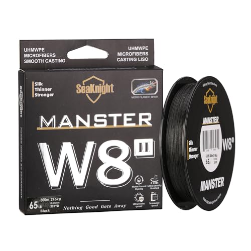SeaKnight MANSTER W8 II 8 Strand Braided Fishing Line -Super Strong, Abrasion Resistant, No Stretch Braided Line-15LB to 100LB Test for Saltwater and Freshwater Fishing Line Braid - color: 8Strands Black, size: 22LB (328 Yards)