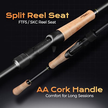 HANDING M1 Travel Fishing Rod 5/6-Piece Travel Spinning & Casting Rod | Travel Bass Fishing Rod Medium/Medium Heavy Power for Largemouth Smallmouth Spotted Bass Walleye Perch and Other Freshwater - size: 7'3''- Medium Heavy - Fast - 6pcs, style: Spinning