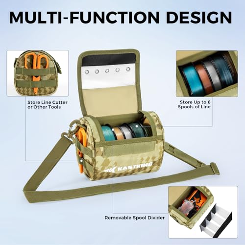 KastKing BaitSpace Line Management Bag, Fishing Line Storage Bag with Water Resistant Nylon, Clear View Window, Removable Divider, Tangle-free Leader Line Holder - color: C: Khaki Camo-Medium