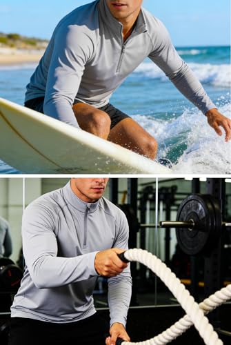 MAGCOMSEN Men's Long Sleeve Sun Shirts UPF 50+ Tees 1/4 Zip Fishing Running Rash Guard Athletic T-Shirts - color: Black, size: Small