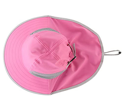 Connectyle Kids Sun Hat Adjustable Fishing Hat for Boys Grils Breathable UPF 50+ Protection Outdoor Beach Hat with Neck Flap - color: Hot Pink