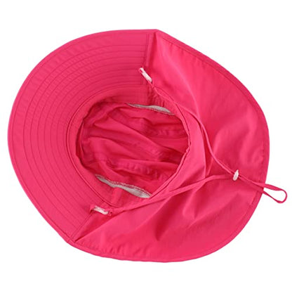 Connectyle Kids Large Brim UV Protection Sun Hat with Neck Flap Mesh Fishing Cap - color: Hot Pink