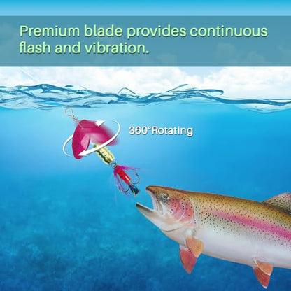 FouceClaus 10pcs Spinner Lures Baits with Tackle Box, Bass Trout Salmon Hard Metal Rooster Tail Fishing Lures Kit